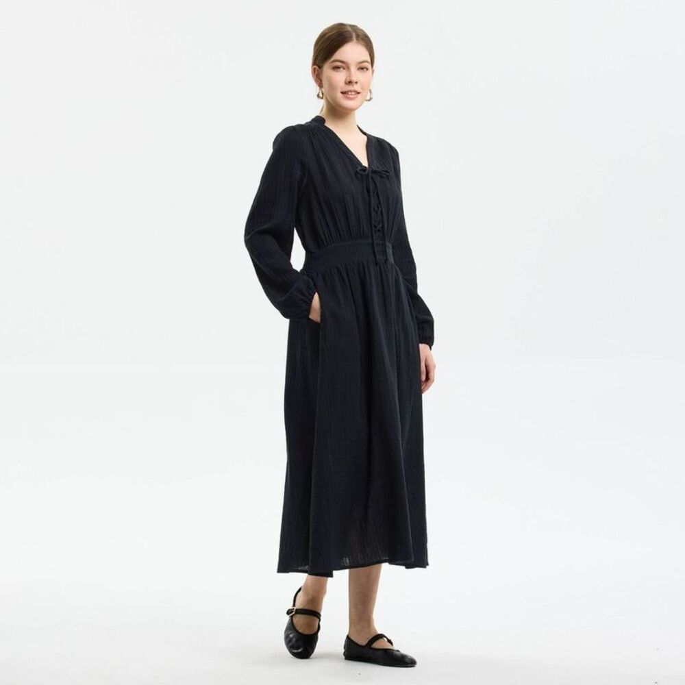 Universal Thread - Women's Puff Long Sleeve Maxi Dress - Universal Th Black